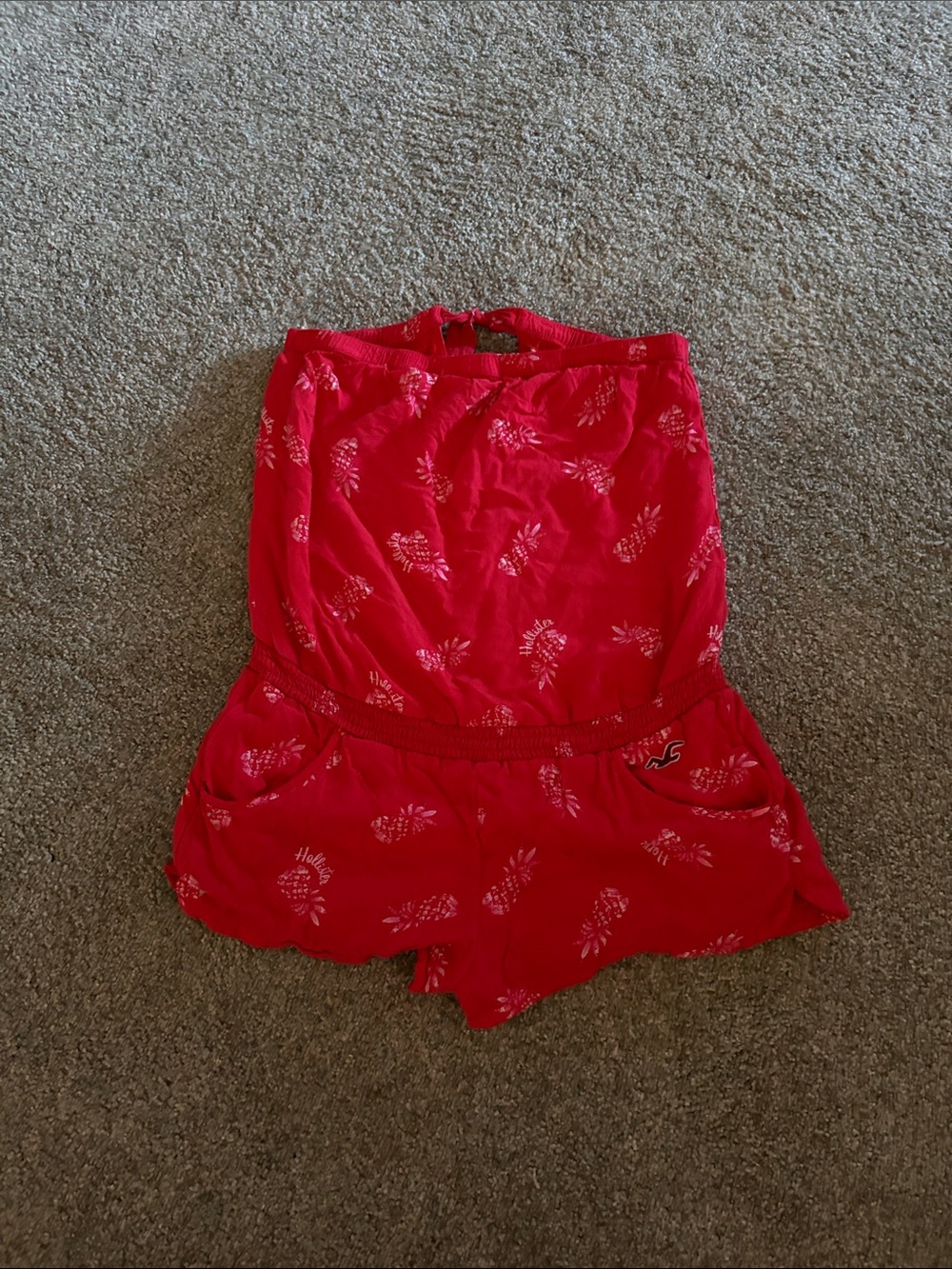 Hollister Red Floral Strapless High-Waist Shorts Romper